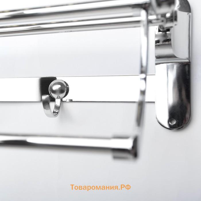 Полка откидная с держателем полотенец, 4 крючка, 58×25×13 см, хром