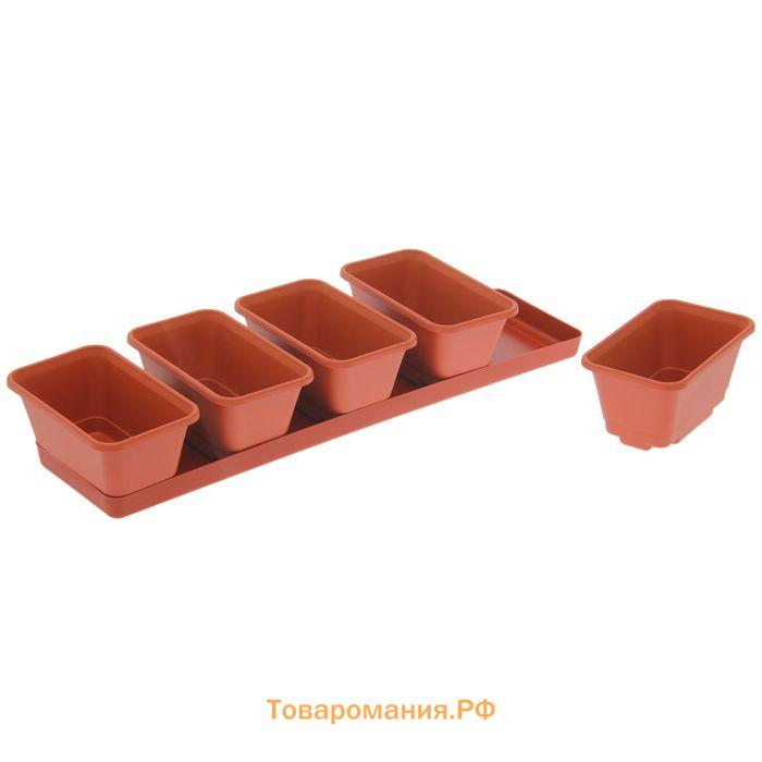 Набор горшков для цветов с поддоном Darel plastic, 750 мл, 53 см, 5 шт., терракотовый