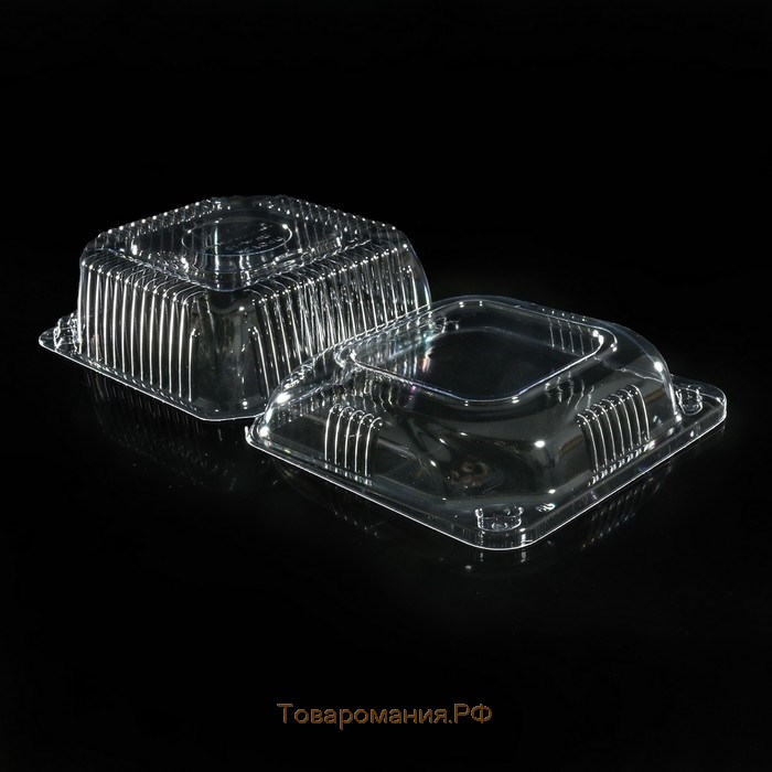 Контейнер пластиковый одноразовый с неразъёмной крышкой ИП-10А/ПР-К-10А, квадратный, 12×12×6 см, внутренний 9,8×9,8×5,4 см, 600 шт/уп