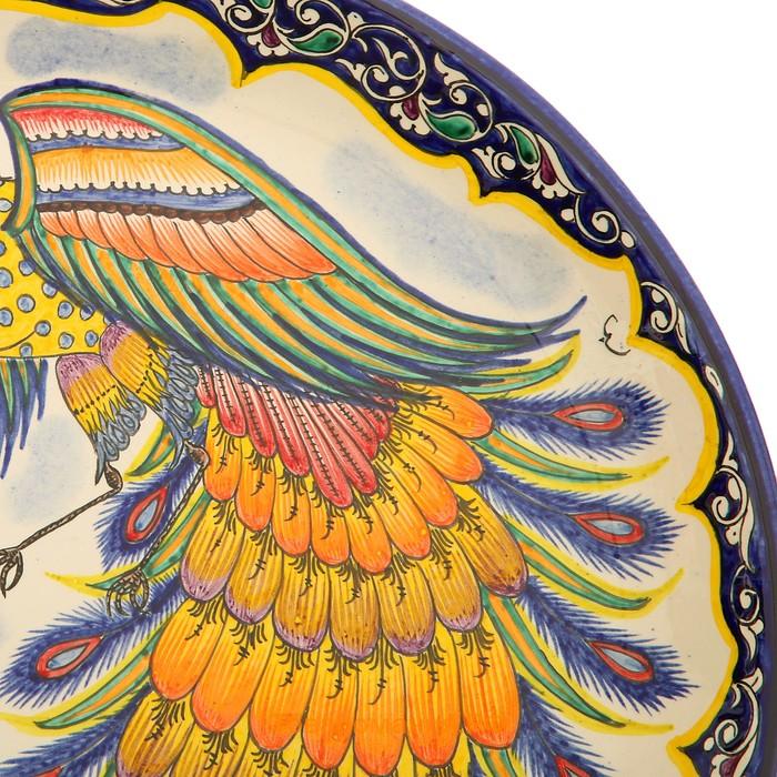 Ляган узбекский Риштанская керамика "Жар-птица" для плова, 36 см, микс