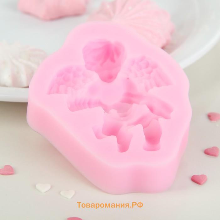Молд для заливки  «Ангел с гармошкой», силикон, 9×7.4×2 см, розовый