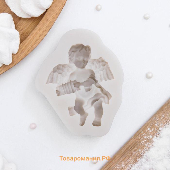 Молд для заливки  «Ангел с гармошкой», силикон, 9×7.4×2 см, розовый