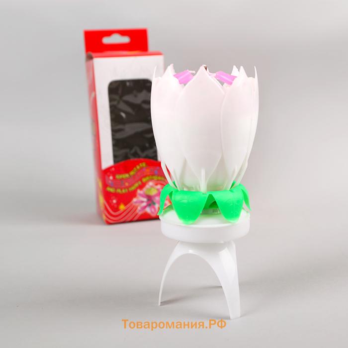 Свеча для торта музыкальная «Тюльпан», крутящаяся, белая, 14.5×6 см