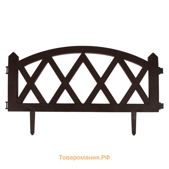 Ограждение декоративное, 35×232 см, 4 секции, пластик, коричневое, MODERN, Greengo