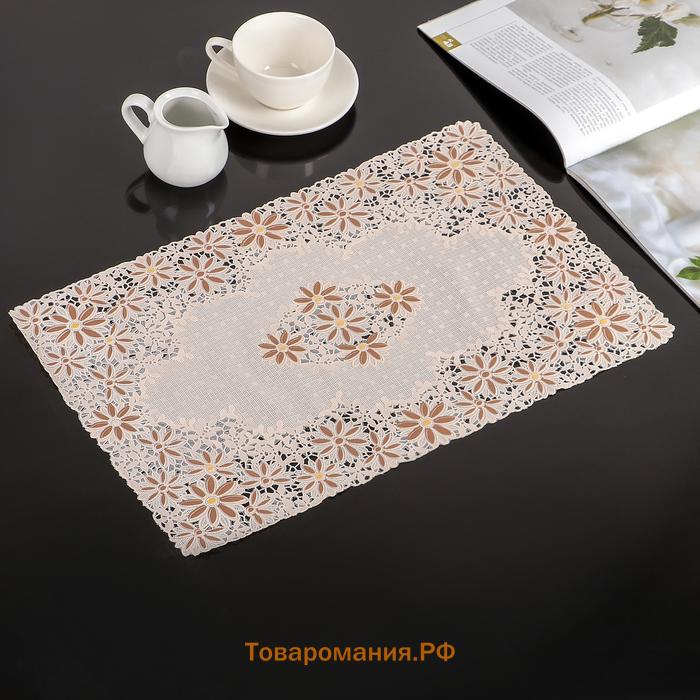 Салфетка ажурная для стола «Лютики», 45×30 см, бежево-коричневая