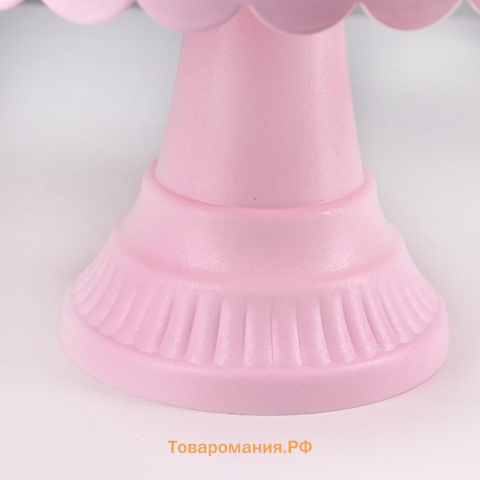 Подставка для торта и капкейков с крышкой 32.5×32.5×34 см, розовая
