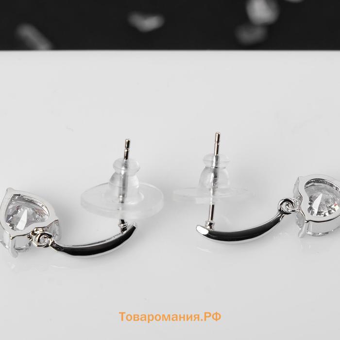Серьги со стразами «Магия» сердечки, белые в серебре