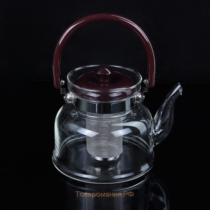 Чайник стеклянный заварочный с металлическим ситом «Цветочная фантазия», 1 л
