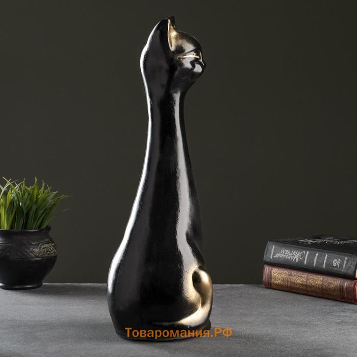 Фигурка гипс «Кот», чёрная в золоте, 14×40×15 см
