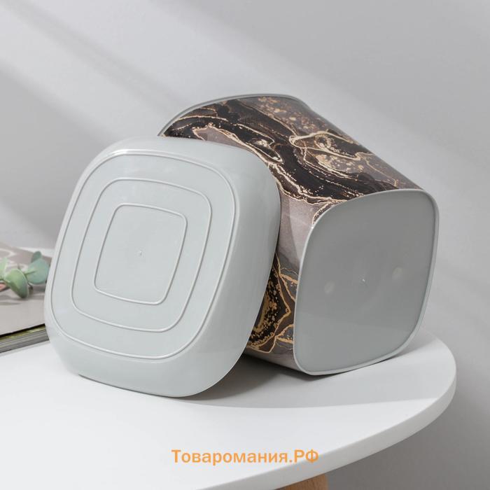 Горшок для цветов с поддоном «Мрамор», 2.5 л, пластиковый, светло-серый