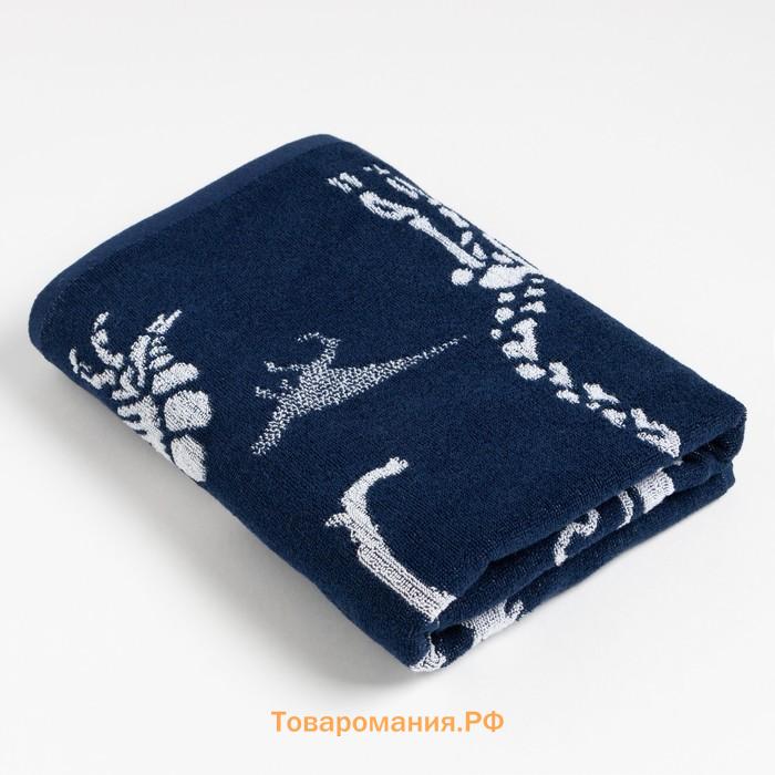 Полотенце махровое  Dinosaur, 70×130 см, 100% хлопок, 420 г/м², сине-белое