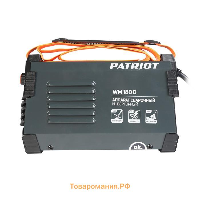 Аппарат сварочный инверторный Patriot WM180D, 220 В, 7.8 кВт, 20-180 А, электроды 1.6-4 мм