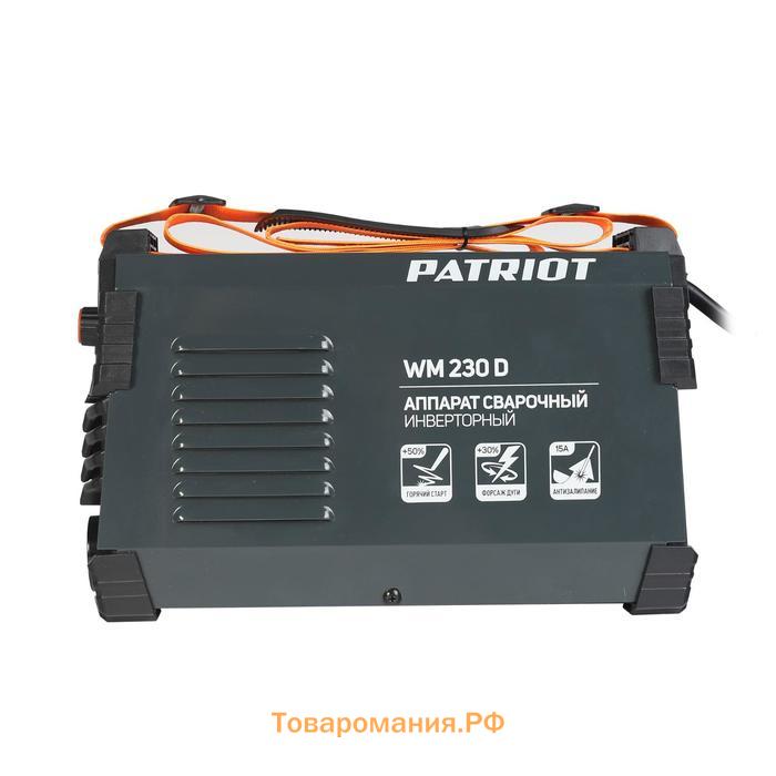 Аппарат сварочный инверторный Patriot WM230D, 220 В, 10.7 кВт, 20-230 А, электроды 1.6-5 мм