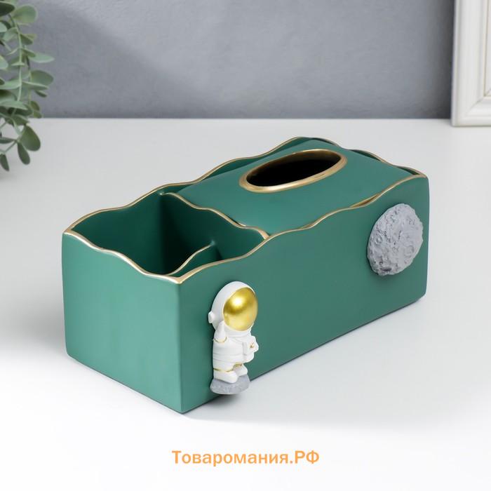 Подставка+салфетница полистоун "Космонавт" тёмно-зелёный 9,5х12х24 см