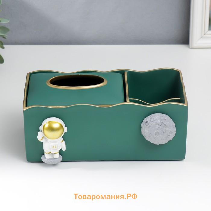 Подставка+салфетница полистоун "Космонавт" тёмно-зелёный 9,5х12х24 см