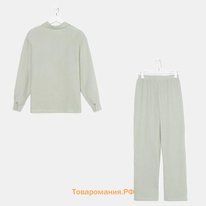 Пижама женская (рубашка и брюки) KAFTAN "Basic" размер 44-46, цвет зелёный