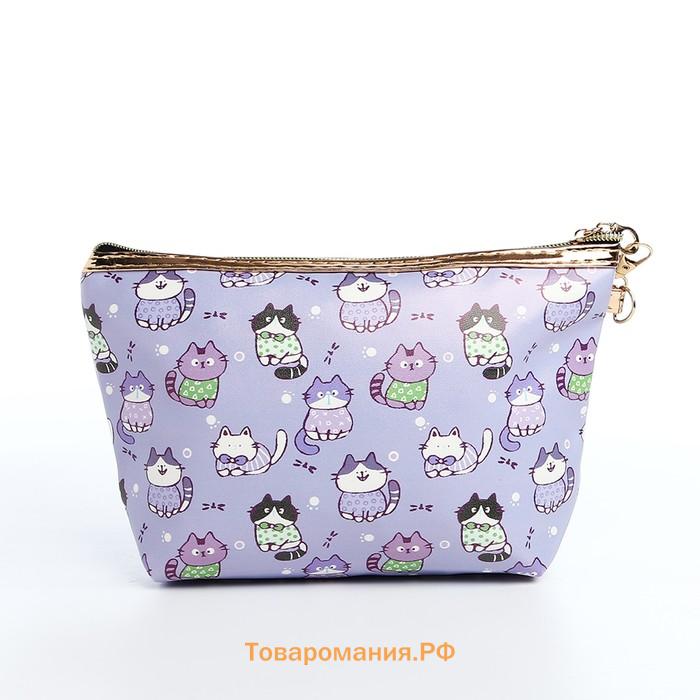 Косметичка простая на молнии, с ручкой, подкладом, с принтом, сиреневая