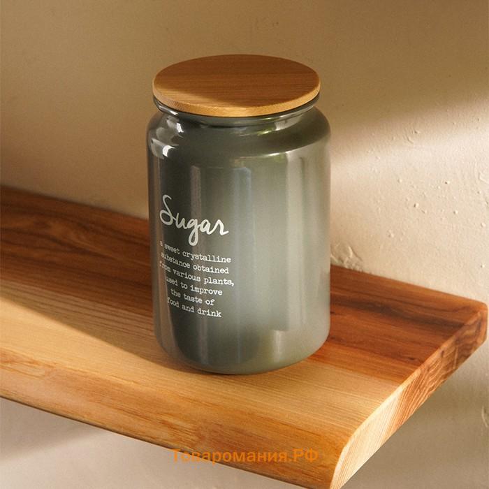 Банка для сахара SL Home, 9.5×14 см, с бамбуковой крышкой, серая