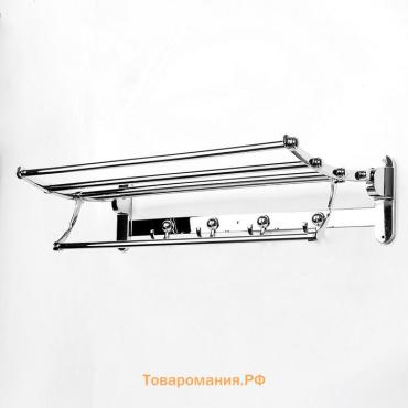 Полка откидная с держателем полотенец, 4 крючка, 58×25×13 см, хром