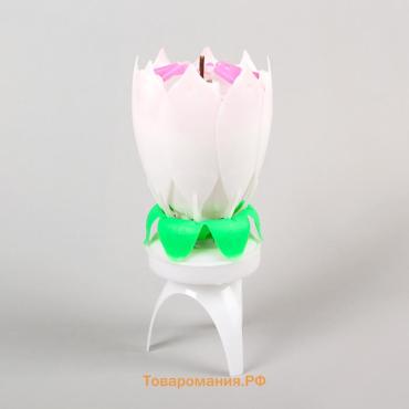 Свеча для торта музыкальная «Тюльпан», крутящаяся, белая, 14.5×6 см