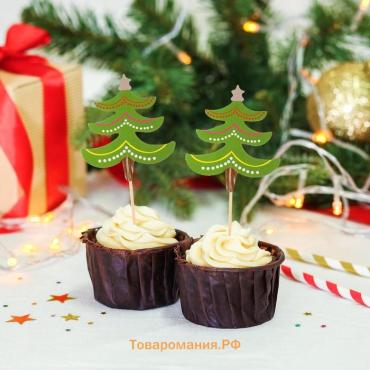 Шпажки для канапе новогодние «Ёлочка с гирляндой», набор 12 шт.