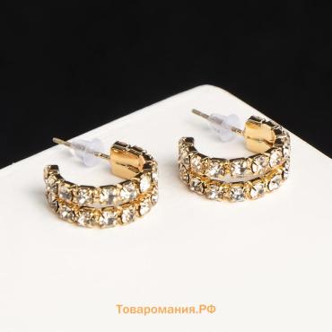 Серьги со стразами «Античность» двойная, белые в золоте