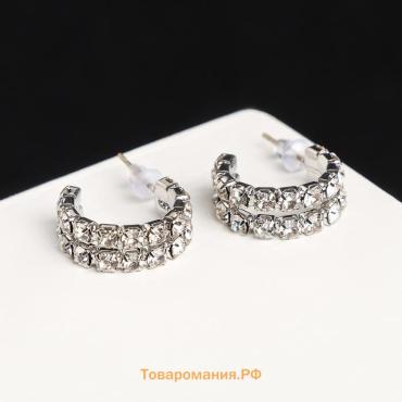 Серьги со стразами «Античность» двойная, белые в серебре