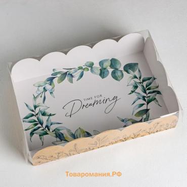 Коробка для печенья, кондитерская упаковка с пластиковой крышкой, «Крафт», 20 х 30 х 8 см