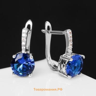 Серьги со стразами «Блум» классика, мини круг, синие в серебре