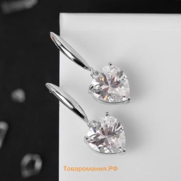 Серьги со стразами «Магия» сердечки, белые в серебре