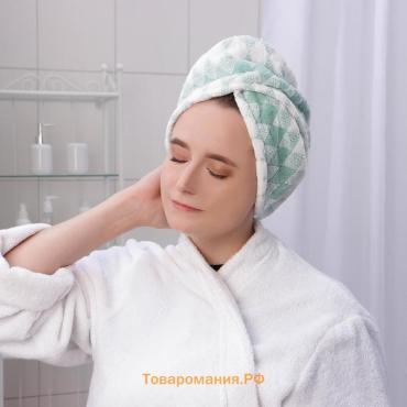 Чалма для сушки волос , микрофибра, с пуговкой, зелёная