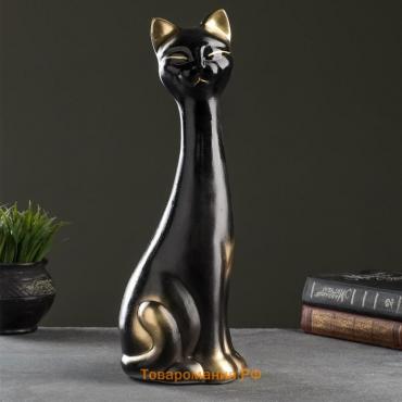 Фигурка гипс «Кот», чёрная в золоте, 14×40×15 см