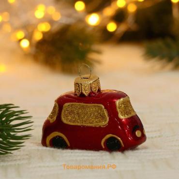 Ёлочная игрушка «Автобус» ручная роспись, h=4.6×6.4×2.7 см, красный