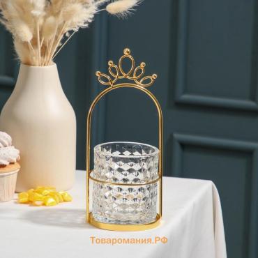Конфетница «Богема. Корона», 9.5×24 см, стекло, прозрачная, золотистая